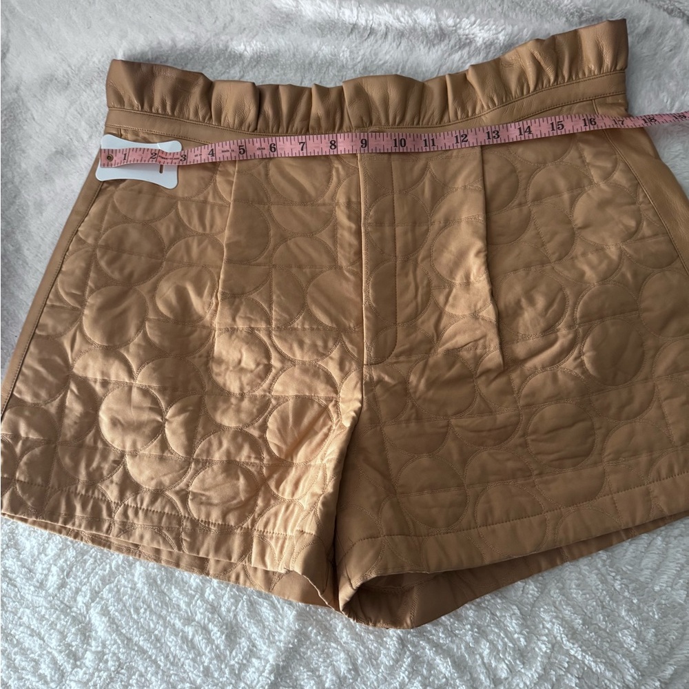 Emily McCarthy Tan Quilted Women's Ruffle Shorts, Large